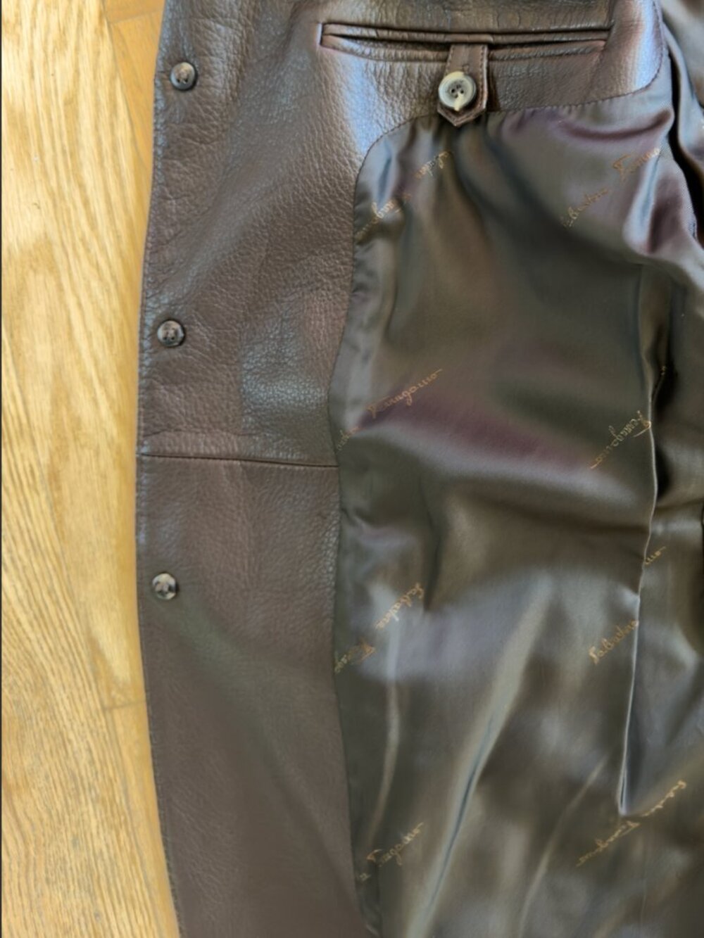 Size 40L Men's Pristine Vintage Ferragamo Men's Chocolate Brown Leather Blazer. - Picture 5 of 7